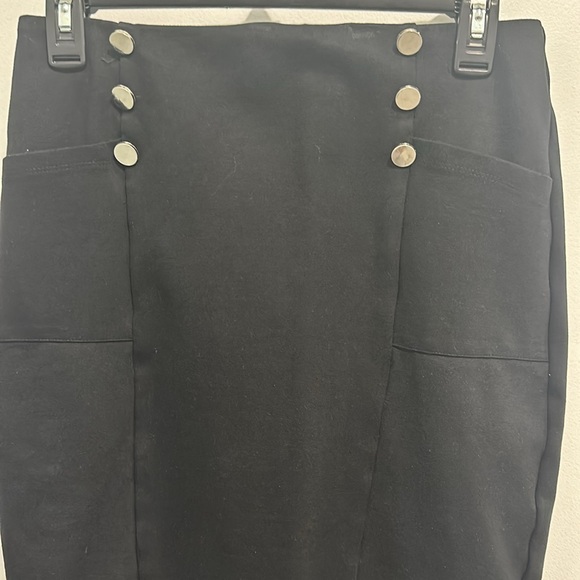 eShakti Zapelle EUC Black Midi Pencil Skirt with Silver Buttons and Pockets - Picture 5 of 9
